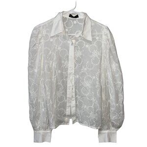 NWT Vintage-Style MOTF White Embroidered Lace Long-Sleeve Blouse L